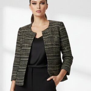 Anthropologie Pleione Bellatrix Three Quarter Sleeve Black Tweed Jacket Size Sma